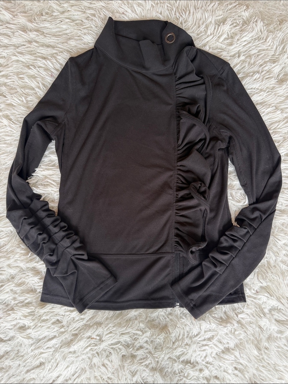 90 Degree by Reflex Black Ruffle Zip Jacket Size XS